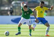 12 June 2019; Jayson Molumby captain of Ireland in action against Mathues Santos of Brazil during the 2019 Maurice Revello Toulon Tournament Semi-Final match between Brazil and Republic of Ireland at Stade De Lattre in Aubagne, France. Photo by Alexandre Dimou