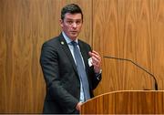 13 June 2019; Olympic Federation of Ireland CEO Peter Sherrard speaking during the Olympic Federation of Ireland's AGM at The National Sports Campus Conference Centre in Abbotstown, Dublin. The Olympic Federation of Ireland’s AGM 2018 was held in the conference centre on the National Sports Campus on the 13 June 2019. At the AGM a number of announcements were made including details of the successful recipients of the €250,000 Discretionary Funds, and Olympic Solidarity Funds. Photo by Sam Barnes/Sportsfile