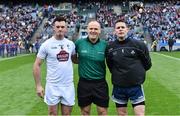 9 June 2019; Referee Conor Lane with team captains Eoin Doyle of Kildare and Stephen Cluxton of Dublin before the Leinster GAA Football Senior Championship Semi-Final match between Dublin and Kildare at Croke Park in Dublin. Photo by Piaras Ó Mídheach/Sportsfile