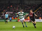 14 June 2019; Dylan Watts of Shamrock Rovers in action against Keith Buckley of Bohemians during the SSE Airtricity League Premier Division match between Bohemians and Shamrock Rovers at Dalymount Park in Dublin. Photo by Seb Daly/Sportsfile