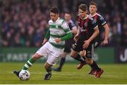 14 June 2019; Dylan Watts of Shamrock Rovers in action against Ryan Swan of Bohemians during the SSE Airtricity League Premier Division match between Bohemians and Shamrock Rovers at Dalymount Park in Dublin. Photo by Ben McShane/Sportsfile