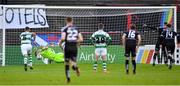 14 June 2019; Alan Mannus of Shamrock Rovers saves a penalty from Daniel Mandroiu of Bohemians during the SSE Airtricity League Premier Division match between Bohemians and Shamrock Rovers at Dalymount Park in Dublin. Photo by Seb Daly/Sportsfile