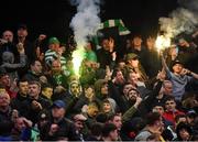 14 June 2019; Shamrock Rovers supporters celebrate following their side's first goal during the SSE Airtricity League Premier Division match between Bohemians and Shamrock Rovers at Dalymount Park in Dublin. Photo by Seb Daly/Sportsfile