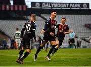 14 June 2019; Daniel Mandroiu of Bohemians, centre, celebrates after scoring his side's second goal during the SSE Airtricity League Premier Division match between Bohemians and Shamrock Rovers at Dalymount Park in Dublin. Photo by Seb Daly/Sportsfile