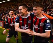 14 June 2019; Michael Barker, left, and Paddy Kirk of Bohemians celebrate following their side's second goal during the SSE Airtricity League Premier Division match between Bohemians and Shamrock Rovers at Dalymount Park in Dublin. Photo by Seb Daly/Sportsfile