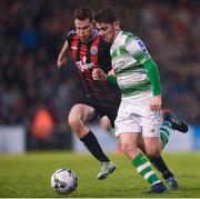 14 June 2019; Dylan Watts of Shamrock Rovers in action against Scott Allardice of Bohemians during the SSE Airtricity League Premier Division match between Bohemians and Shamrock Rovers at Dalymount Park in Dublin. Photo by Ben McShane/Sportsfile