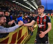 14 June 2019; Ryan Swan of Bohemians celebrates with supporters following his side's victory after the SSE Airtricity League Premier Division match between Bohemians and Shamrock Rovers at Dalymount Park in Dublin. Photo by Seb Daly/Sportsfile