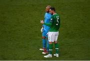 10 June 2019; Darren Randolph of Republic of Ireland speaking with Richard Keogh during the UEFA EURO2020 Qualifier Group D match between Republic of Ireland and Gibraltar at the Aviva Stadium, Lansdowne Road in Dublin. Photo by Eóin Noonan/Sportsfile