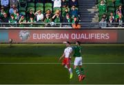 10 June 2019; Shane Duffy of Republic of Ireland in action against Lee Casciaro of Gibraltar during the UEFA EURO2020 Qualifier Group D match between Republic of Ireland and Gibraltar at the Aviva Stadium, Lansdowne Road in Dublin. Photo by Eóin Noonan/Sportsfile