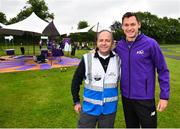 15 June 2019; Vhi ambassador and Olympian David Gillick, right, and Event Director Paul Richardson are pictured ahead of the Griffeen parkrun where Vhi hosted a special Roadshow event to celebrate their partnership with parkrun Ireland. David was on hand to lead the warm up for parkrun participants before completing the 5km free event. Parkrunners enjoyed refreshments post event at the Vhi Rehydrate, Relax, Refuel and Reward areas where a physiotherapist took participants through a post event stretching routine. Parkrun in partnership with Vhi support local communities in organising free, weekly, timed 5k runs every Saturday at 9.30am. To register for a parkrun near you visit www.parkrun.ie.  Photo by Seb Daly/Sportsfile