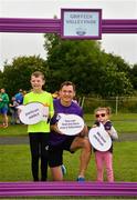 15 June 2019; Vhi ambassador and Olympian David Gillick is pictured with participant Alex Shelley, age 9 from Lucan, and his sister Heidi, age 2, at the Griffeen parkrun where Vhi hosted a special Roadshow event to celebrate their partnership with parkrun Ireland. Vhi ambassador and Olympian David Gillick was on hand to lead the warm up for parkrun participants before completing the 5km free event. Parkrunners enjoyed refreshments post event at the Vhi Rehydrate, Relax, Refuel and Reward areas where a physiotherapist took participants through a post event stretching routine. Parkrun in partnership with Vhi support local communities in organising free, weekly, timed 5k runs every Saturday at 9.30am. To register for a parkrun near you visit www.parkrun.ie.  Photo by Seb Daly/Sportsfile