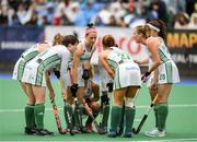 15 June 2019; Ireland players in discussion before taking a penalty during the FIH World Hockey Series semi-finals match between Ireland and Czech Republic at Banbridge Hockey Club in Banbridge, Down. Photo by Eóin Noonan/Sportsfile