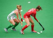 15 June 2019; Nikol Babická of Czech Republic in action against Gillian Pinder of Ireland during the FIH World Hockey Series semi-finals match between Ireland and Czech Republic at Banbridge Hockey Club in Banbridge, Down. Photo by Eóin Noonan/Sportsfile