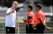 15 June 2019; Republic of Ireland head coach Stephen Kenny speaks with referees during the 2019 Maurice Revello Toulon Tournament Third Place Play-off match between Mexico and Republic of Ireland at Stade d'Honneur Marcel Roustan in Salon-de-Provence, France. Photo by Alexandre Dimou/Sportsfile