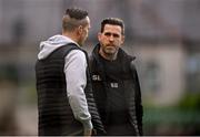 14 June 2019; Shamrock Rovers manager Stephen Bradley, right, in conversation with Aaron McEneff prior to the SSE Airtricity League Premier Division match between Bohemians and Shamrock Rovers at Dalymount Park in Dublin. Photo by Ben McShane/Sportsfile