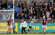 15 June 2019; Eamonn Dillon of Dublin celebrates after scoring his side's first goal of the game during the Leinster GAA Hurling Senior Championship Round 5 match between Dublin and Galway at Parnell Park in Dublin. Photo by Ramsey Cardy/Sportsfile