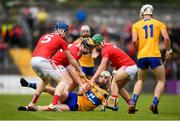16 June 2019; Killian O'Connor of Clare in action against Cian McCarthy, left, and Brian O'Sullivan of Cork during the Electric Ireland Munster Minor Hurling Championship match between Clare and Cork at Cusack Park in Ennis, Clare. Photo by Eóin Noonan/Sportsfile