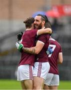 16 June 2019; Alan Molloy, right, and Daniel O'Ruairc of Galway congratulate each other following their side's victory during the Connacht GAA Football Junior Championship Final match between Galway and Mayo at Pearse Stadium in Galway. Photo by Seb Daly/Sportsfile