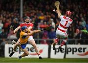 16 June 2019; Anthony Nash of Cork saves a shot on goal by Shane O'Donnell of Clare during the Munster GAA Hurling Senior Championship Round 5 match between Clare and Cork at Cusack Park in Ennis, Clare. Photo by Eóin Noonan/Sportsfile