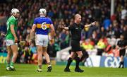16 June 2019; Referee Sean Cleere blows the full time whistle at the end  the Munster GAA Hurling Senior Championship Round 5 between Tipperary and Limerick in Semple Stadium in Thurles, Tipperary. Photo by Ray McManus/Sportsfile