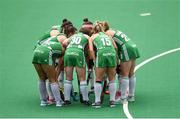 16 June 2019; The Ireland players in a huddle before a penalty corner during the FIH World Hockey Series Final match between Ireland and Korea at Banbridge Hockey Club in Banbridge, Down.  Photo by Oliver McVeigh/Sportsfile