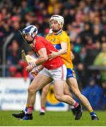 16 June 2019; Sean O' Donoghue of Cork is tackled by Ryan Taylor of Clare during the Munster GAA Hurling Senior Championship Round 5 match between Clare and Cork at Cusack Park in Ennis, Clare. Photo by Eóin Noonan/Sportsfile