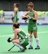 16 June 2019; A disappointed Roisin Upton and Zoe Wilson of Ireland after the FIH World Hockey Series Final match between Ireland and Korea at Banbridge Hockey Club in Banbridge, Down.  Photo by Oliver McVeigh/Sportsfile