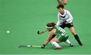 16 June 2019; Shirley McCay of Ireland in action against Cheon Eunbi of Korea during the FIH World Hockey Series Final match between Ireland and Korea at Banbridge Hockey Club in Banbridge, Down.  Photo by Oliver McVeigh/Sportsfile