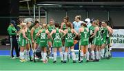 16 June 2019; The Ireland players during a quarterly break in the FIH World Hockey Series Final match between Ireland and Korea at Banbridge Hockey Club in Banbridge, Down.  Photo by Oliver McVeigh/Sportsfile