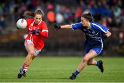 16 June 2019; Aishling Hutchings of Cork in action against Kellyann Hogan of Waterford during the TG4 Ladies Football Munster Senior Football Championship Final match between Cork and Waterford at Fraher Field in Dungarvan, Co. Waterford. Photo by Harry Murphy/Sportsfile