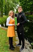 17 June 2019; Sean Gannon of Dundalk is presented with his SSE Airtricity/SWAI Player of the Month award for May 2019 by Leanne Sheill Marketing Manager, SSE Airtricity, at the Grand Canal Hotel in Dublin. Photo by Sam Barnes/Sportsfile