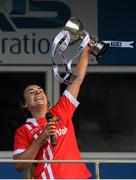 16 June 2019; Doireann O’Sullivan of Cork lifts the cup following the TG4 Ladies Football Munster Senior Football Championship Final match between Cork and Waterford at Fraher Field in Dungarvan, Co. Waterford. Photo by Harry Murphy/Sportsfile