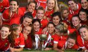 16 June 2019; Cork players celebrate with the trophy following the TG4 Ladies Football Munster Senior Football Championship Final match between Cork and Waterford at Fraher Field in Dungarvan, Co. Waterford. Photo by Harry Murphy/Sportsfile