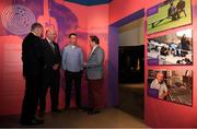 17 June 2019; Uachtarán Chumann Lúthcleas Gael John Horan, second from left, with from left, former RTÉ gaelic games commentator Michéal O Muircheartaigh, Oisin McConville, former Armagh player and RTÉ gaelic games panelist and RTÉ gaelic games correspondent Marty Morrissey at the opening of the new exhibition in the GAA Museum 'Tuning In – From Wireless to WiFi' at Croke Park in Dublin. Photo by Eóin Noonan/Sportsfile