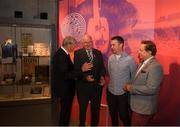 17 June 2019; Uachtarán Chumann Lúthcleas Gael John Horan, second from left, with from left, former RTÉ gaelic games commentator Michéal O Muircheartaigh, Oisin McConville, former Armagh player and RTÉ gaelic games panelist and RTÉ gaelic games correspondent Marty Morrissey at the opening of the new exhibition in the GAA Museum 'Tuning In – From Wireless to WiFi' at Croke Park in Dublin. Photo by Eóin Noonan/Sportsfile