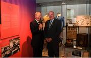 17 June 2019; Uachtarán Chumann Lúthcleas Gael John Horan, left, speaking with former RTÉ gaelic games commentator Michéal O Muircheartaigh at the opening of the new exhibition in the GAA Museum 'Tuning In – From Wireless to WiFi' at Croke Park in Dublin. Photo by Eóin Noonan/Sportsfile