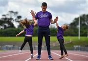 16 June 2019; In attendance at the launch of the Irish Life Health Festival of Running are Regan, left, and Tara Heffernan with their dad Rob. Organised by Athletics Ireland, the event will bring the elite and every-day runner together in a celebration of running and athletics on Sunday 28th of July at Morton Stadium Santry. Photo by Brendan Moran/Sportsfile