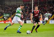 14 June 2019; Dylan Watts of Shamrock Rovers in action against Keith Buckley of Bohemians during the SSE Airtricity League Premier Division match between Bohemians and Shamrock Rovers at Dalymount Park in Dublin. Photo by Seb Daly/Sportsfile