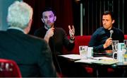 17 June 2019; Stuart Byrne, centre, speaking during the Greatest League in the World Live Show at Sugar Club in Dublin. Photo by Eóin Noonan/Sportsfile