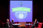 17 June 2019; Noel Mooney, FAI General Manager for Football Services and Partnerships, right, speaking with Greatest League in the World podcast hosts Con Murphy, left, and Conan Byrne during the Greatest League in the World Live Show at Sugar Club in Dublin. Photo by Eóin Noonan/Sportsfile