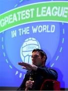 17 June 2019; Noel Mooney, FAI General Manager for Football Services and Partnerships speaking with Greatest League in the World podcast hosts Con Murphy and Conan Byrne during the Greatest League in the World Live Show at Sugar Club in Dublin. Photo by Eóin Noonan/Sportsfile