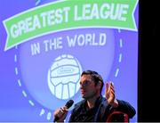 17 June 2019; Noel Mooney, FAI General Manager for Football Services and Partnerships speaking with Greatest League in the World podcast hosts Con Murphy and Conan Byrne during the Greatest League in the World Live Show at Sugar Club in Dublin. Photo by Eóin Noonan/Sportsfile