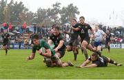 17 June 2019; Brian Deeny of Ireland scores a try during the World Rugby U20 Championship Fifth Place Play-off Semi-final match between Ireland and England at Club De Rugby Ateneo Inmaculada in Santa Fe, Argentina. Photo by Florencia Tan Jun/Sportsfile
