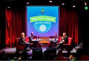 17 June 2019; Alan Caffrey, right, and Mark McCadden, second from right, speaking with Greatest League in the World podcast hosts Con Murphy, left, and Conan Byrne during the Greatest League in the World Live Show at Sugar Club in Dublin. Photo by Eóin Noonan/Sportsfile