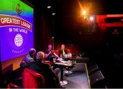 17 June 2019; Alan Caffrey, right, and Mark McCadden, second from right, speaking with Greatest League in the World podcast hosts Con Murphy and Conan Byrne, left, during the Greatest League in the World Live Show at Sugar Club in Dublin. Photo by Eóin Noonan/Sportsfile