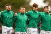 June 17 2019; Ireland squad during the national anthem prior to the World Rugby U20 Championship match between Ireland and England at Club Old Resian in Rosario, Argentina. photo by Florencia Tan Jun/Sporstfile