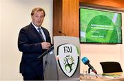21 June 2019; Governance Review Group Chairperson Aidan Horan speaking during the Launch of Governance Review Group report at the Football Association of Ireland, National Sports Campus in Abbotstown, Dublin. Photo by Sam Barnes/Sportsfile