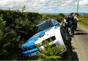 21 June 2019; A view of the Escort Cosworth of Ken Block and co-driver Alex Gelsomino following a crash on SS 2 Grianan during Day 1 of the 2019 Joule Donegal International Rally in Letterkenny, Donegal. Photo by Philip Fitzpatrick/Sportsfile