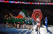 21 June 2019; Team Ireland flagbearer Chloe Magee leads the Ireland team during the Opening Ceremony of the Minsk 2019 2nd European Games in the Dinamo Stadium in Minsk, Belarus. Photo by Seb Daly/Sportsfile