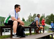 22 June 2019; Phil Moore, Head of Performance Support, Olympic Federation of Ireland, watches on during the Women's Shooting Trap qualification at the Sporting Club on Day 2 of the Minsk 2019 2nd European Games in Minsk, Belarus. Photo by Seb Daly/Sportsfile